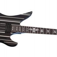 Synyster Standard 6-String Electric Guitar, 24 Frets, Gloss Black with Silver Pin Stripes